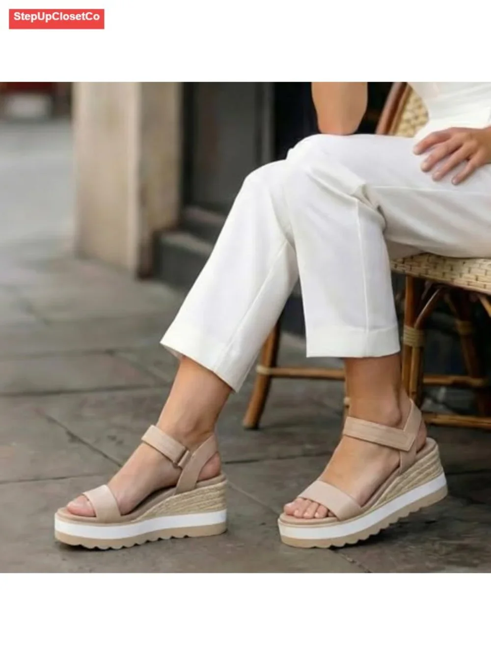 Espadrille Wedge Sandals - Open Toe Ankle Strap PU Leather Platform